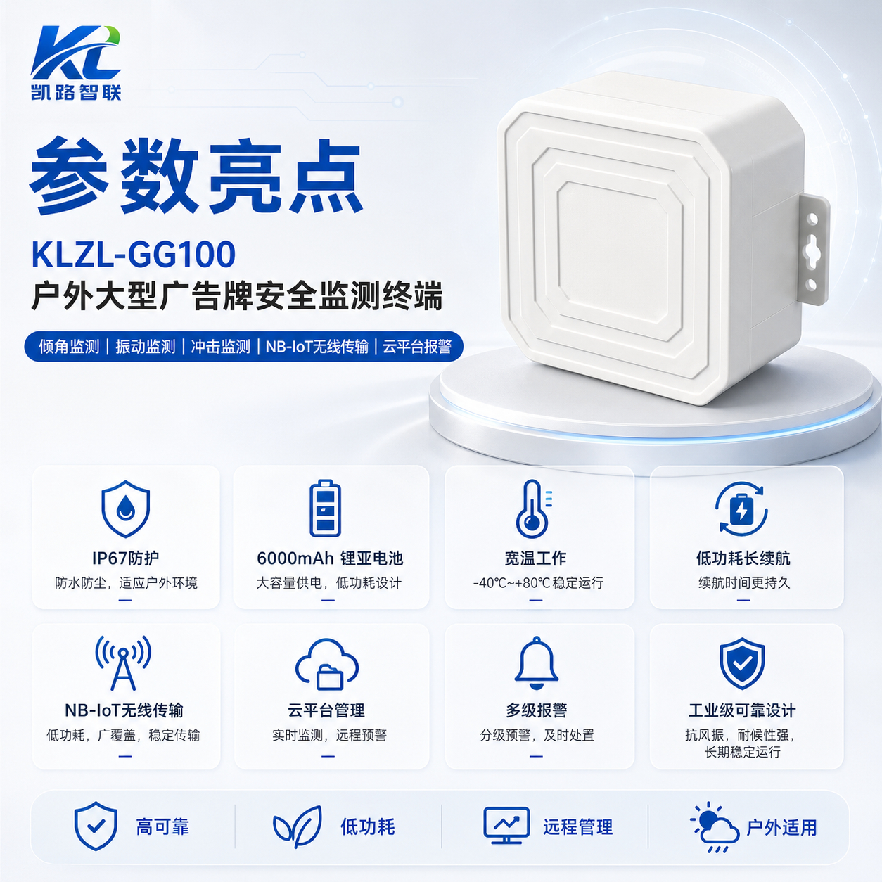 KLZL-GG100 户外大型广告牌安全监测终端参数亮点图