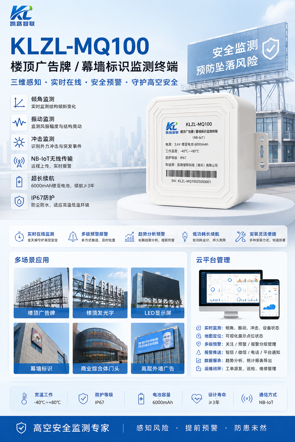 KLZL-MQ100 楼顶广告牌幕墙标识监测终端产品海报