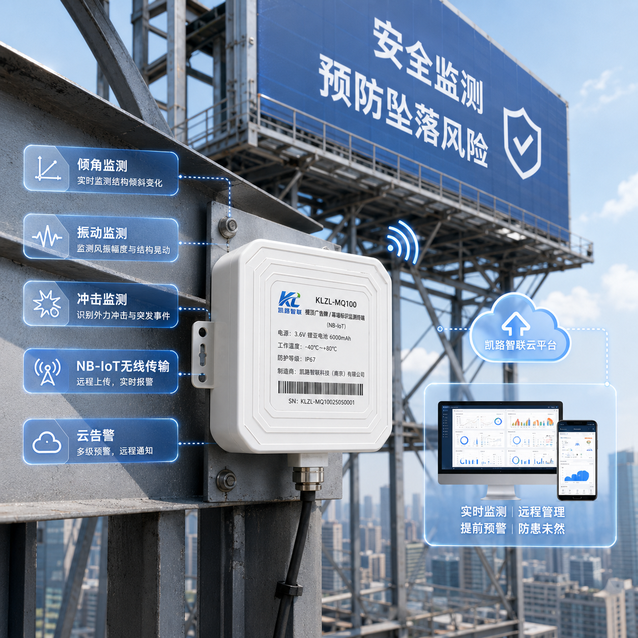 KLZL-MQ100 楼顶广告牌幕墙标识监测终端现场应用图